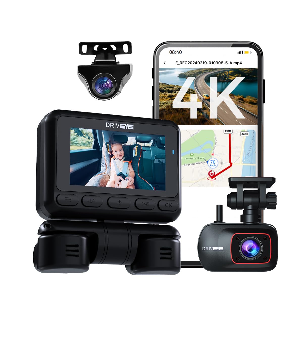 Dash Cam Front And Rear With 5 Channel,Baby Car Camera 4K 360?Dash Camera For Cars,Built In 5Ghz Wi Fi Gps, Voice Control,Cpl, F